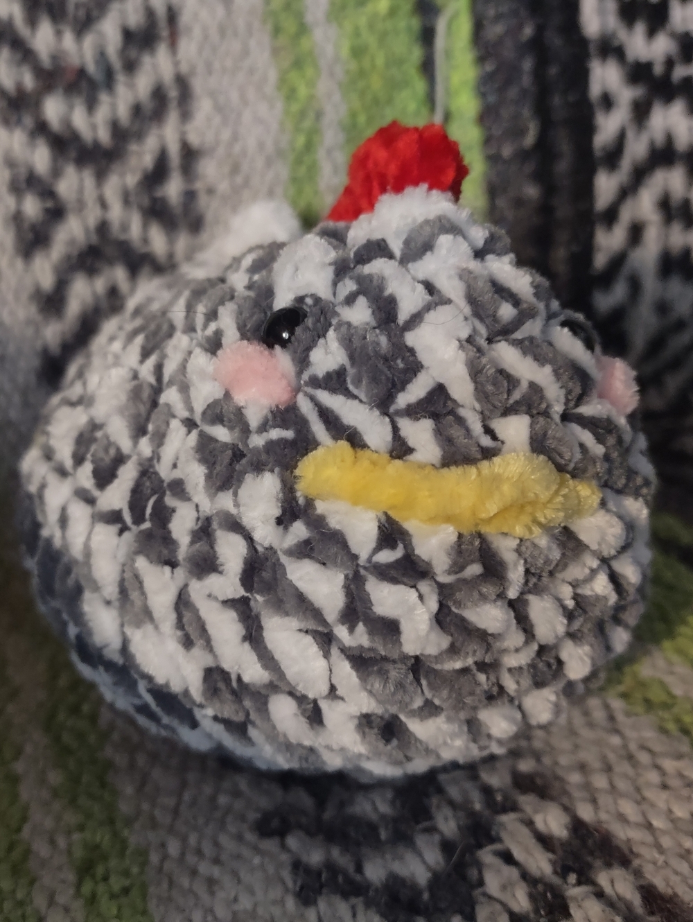 Handmade Crochet Gray & White Chick Plush with Yellow Beak And Blushy Cheeks